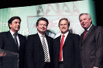 LH Voves, KO Christopher Drexler, KO Walter Kröpfl und LH-Vize Schützenhöfer (v.l.) nach der dritten und letzten Bürgermeisterkonferenz